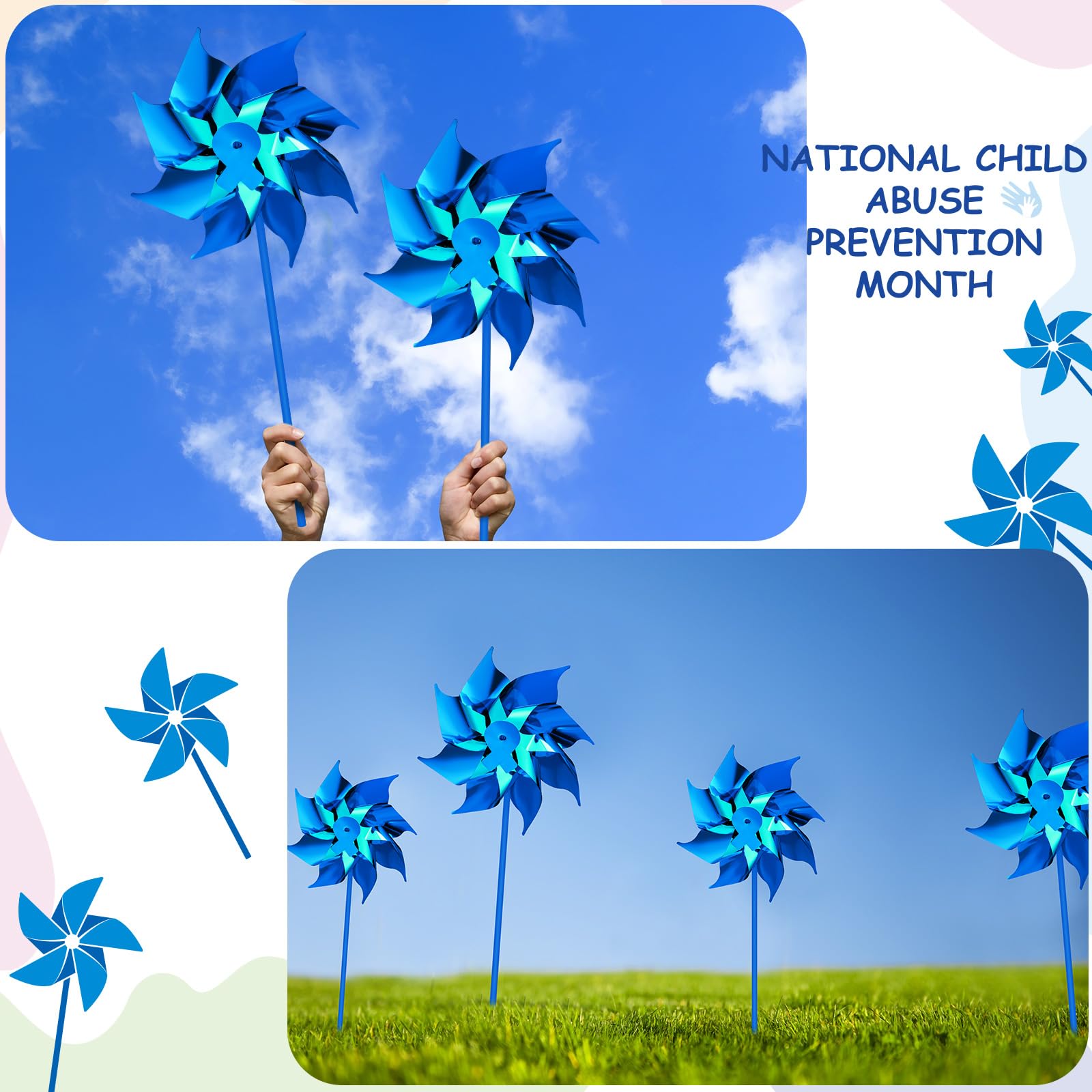 VioraWhite community event setup with blue pinwheels and sign.
