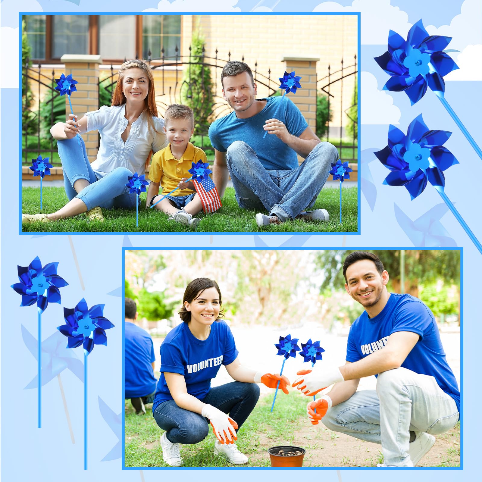 VioraWhite 4.3-inch wind spinners offer vivid color for any garden.