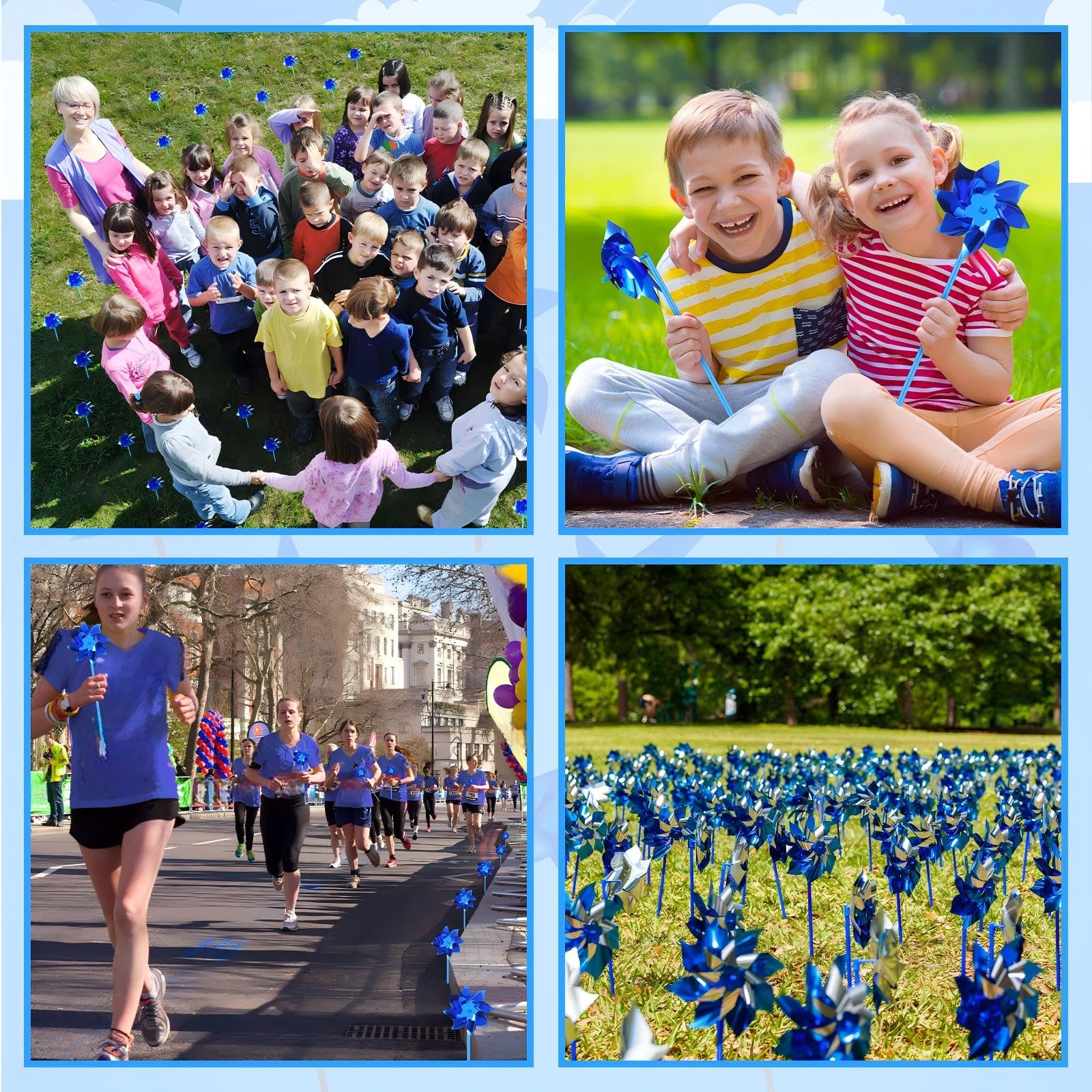VioraWhite blue pinwheels enhance community events with dynamic motion.