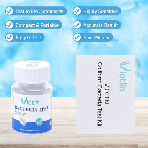 Viotiin bottle dissolution action highlights EPA-style bacteria testing with simple steps.
