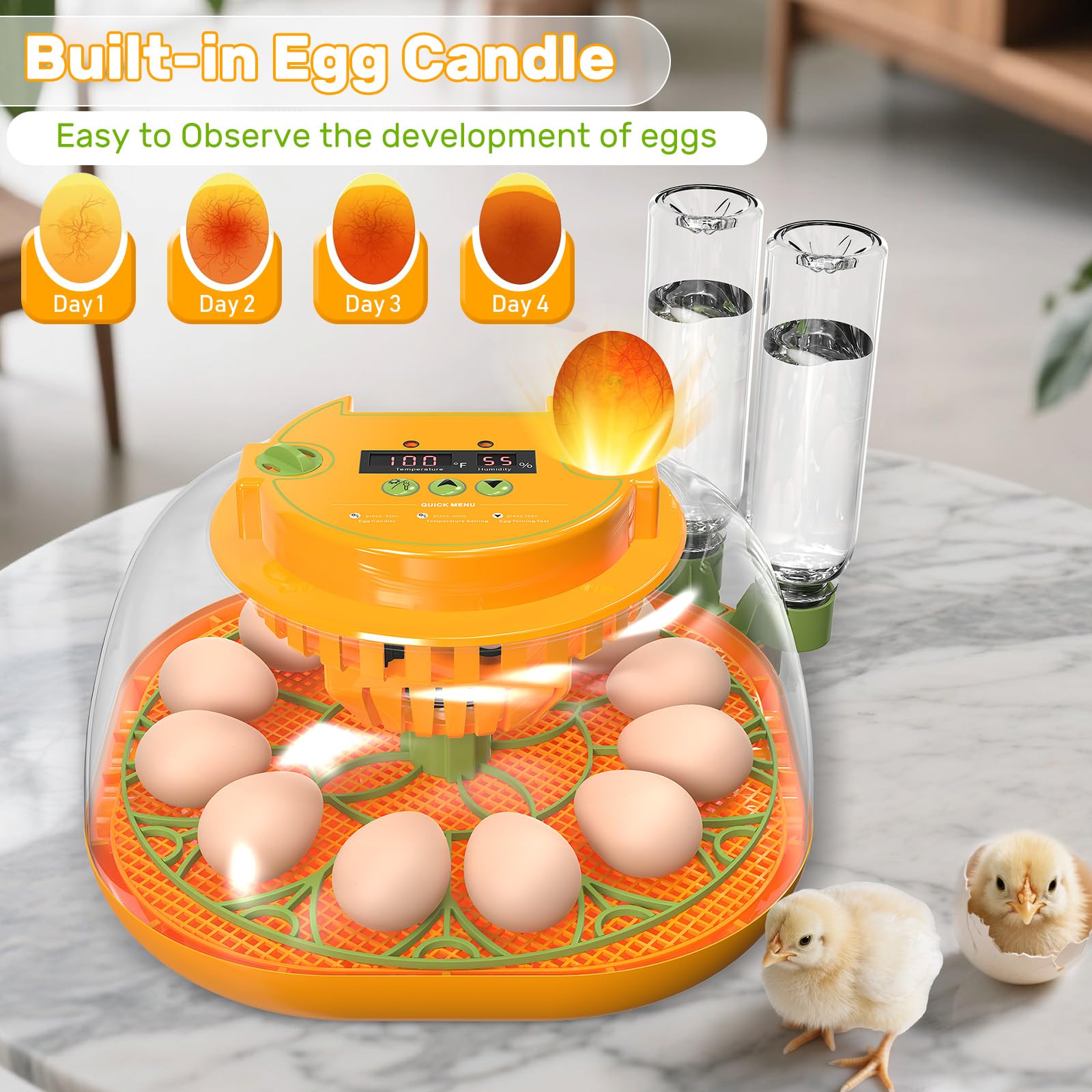 Viowey incubator built-in fan delivers consistent airflow and temperature throughout the chamber.