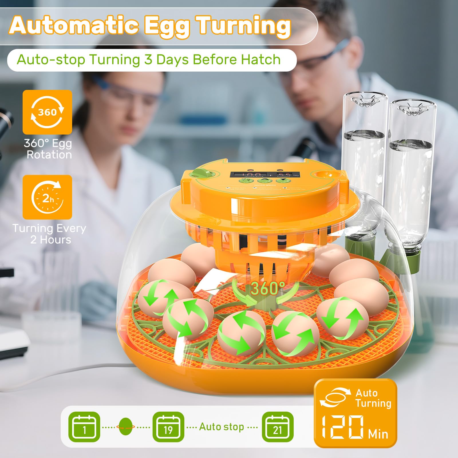 Viowey incubator digital display shows temperature and humidity for precise monitoring.