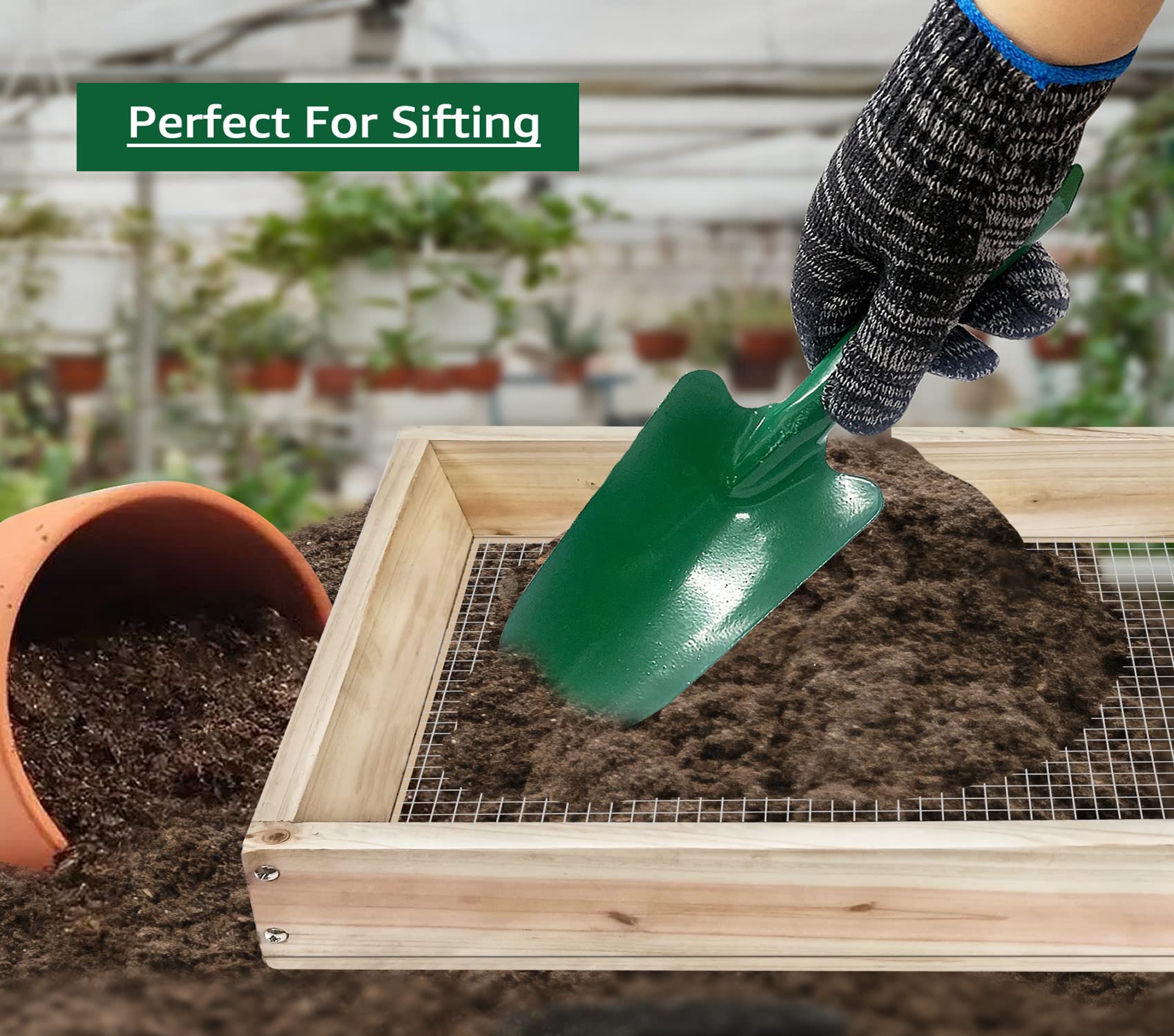 VIPMORE gloves and shovel included with the sifter kit