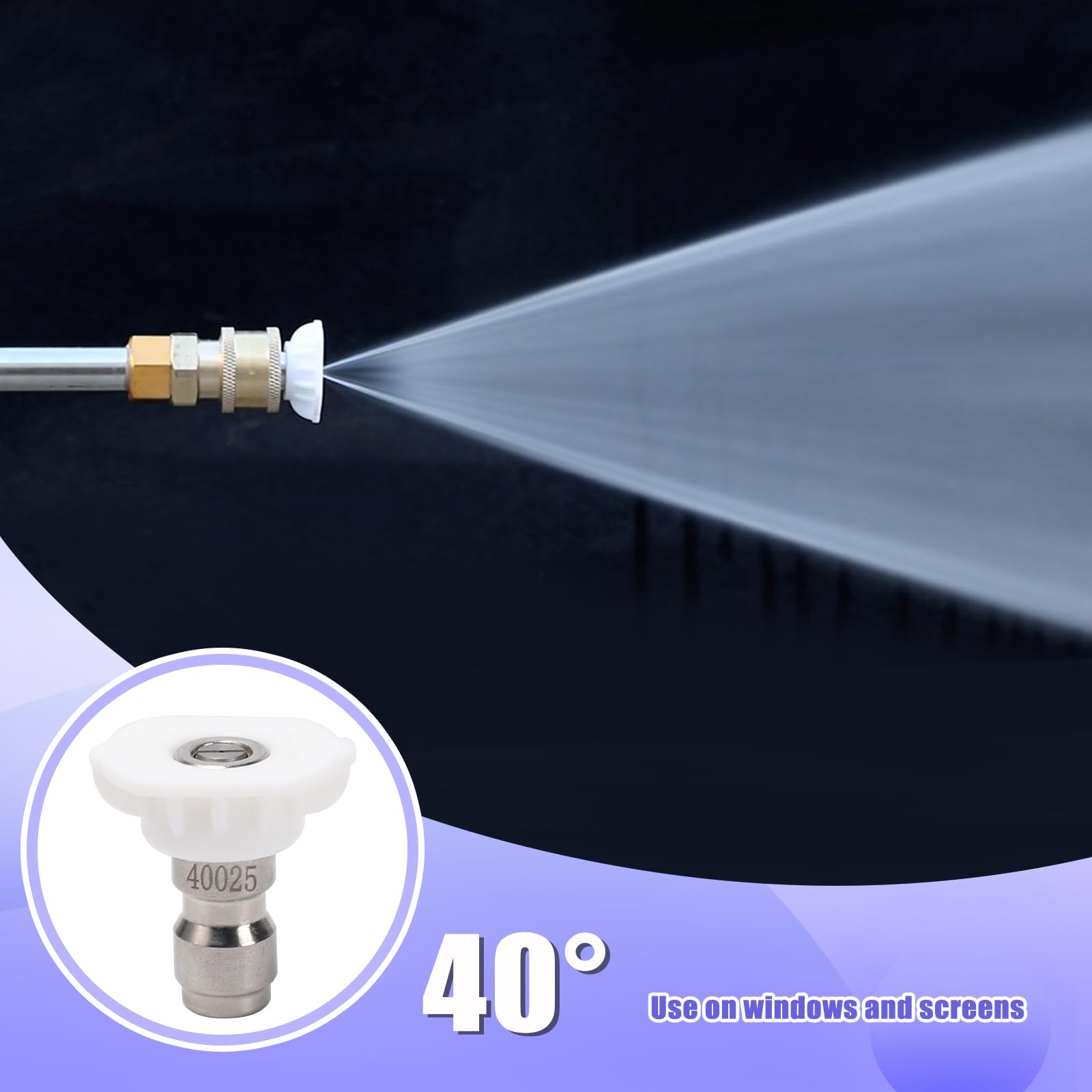 VIPRUSH stainless steel nozzle tip close-up emphasizes durable construction.