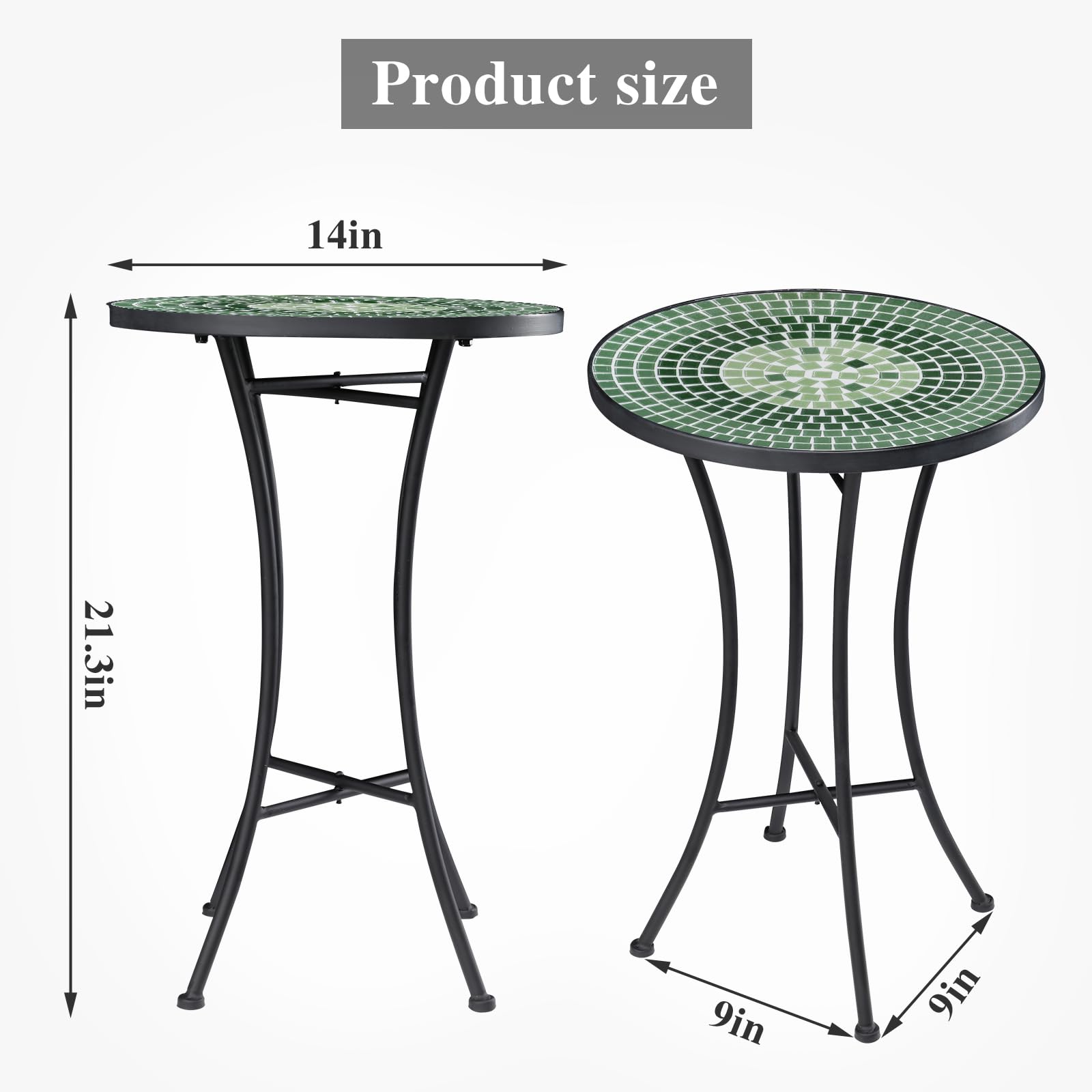 Vipush green mosaic end table enhances outdoor spaces with artistic charm.