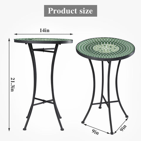 Vipush green mosaic end table enhances outdoor spaces with artistic charm.