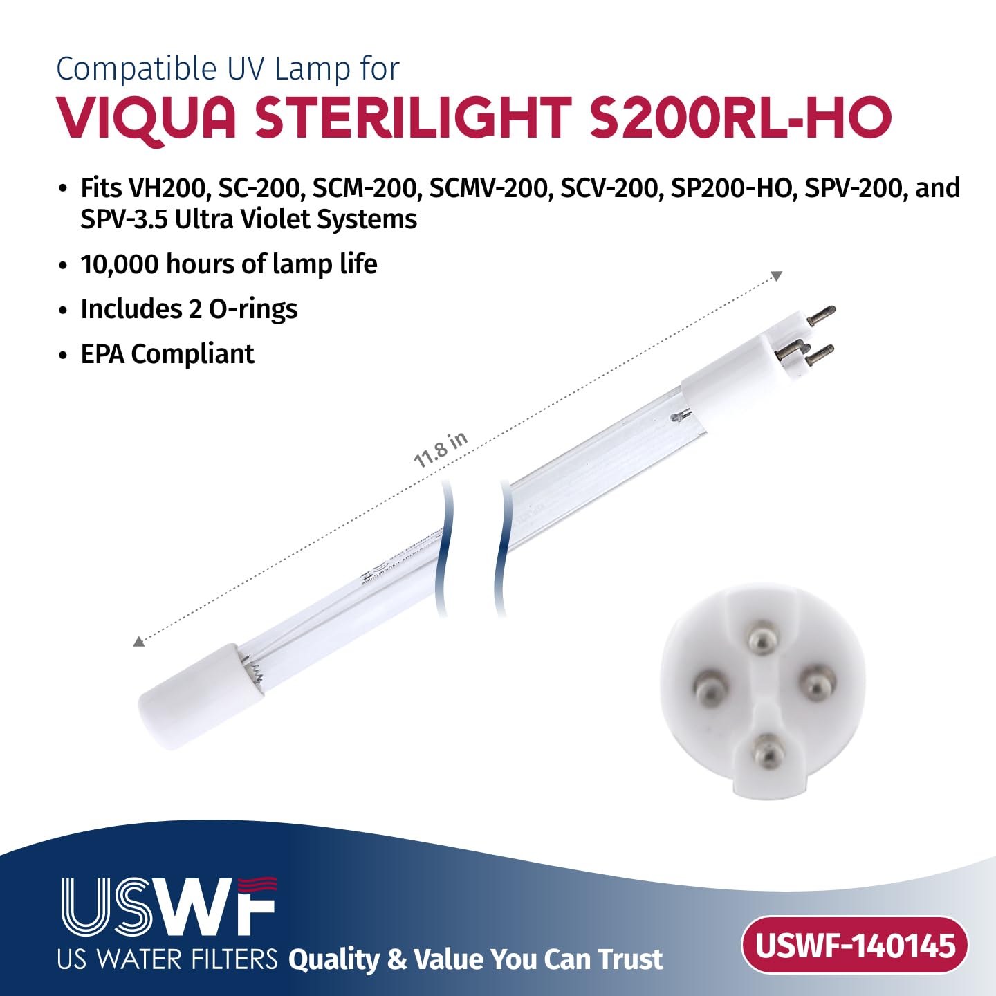 VIQUA SP200-HO UV lamp in box showing multi-model compatibility.
