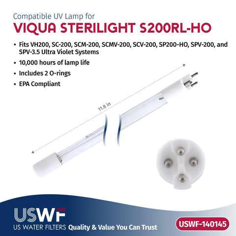 VIQUA SP200-HO UV lamp in box showing multi-model compatibility.