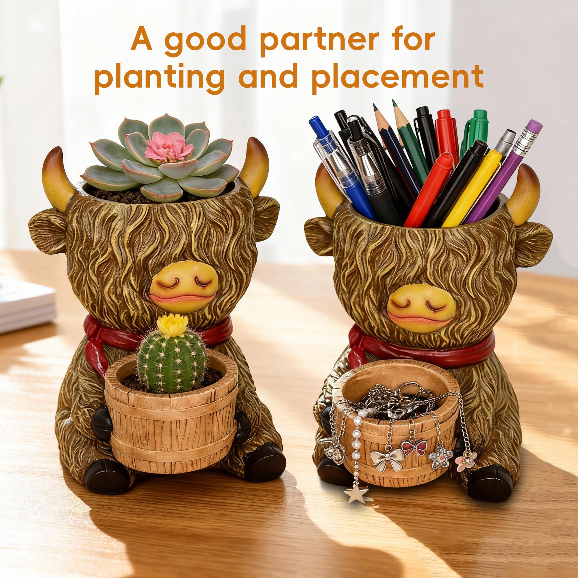 ViQuHaT dual planter set front view ideal for desks and shelves.