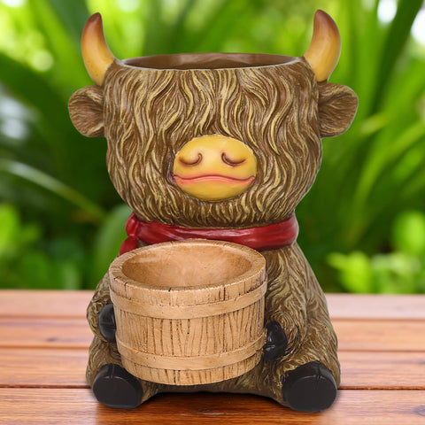 ViQuHaT Highland Cow Planter with dual pots for indoor greenery and cute decor.