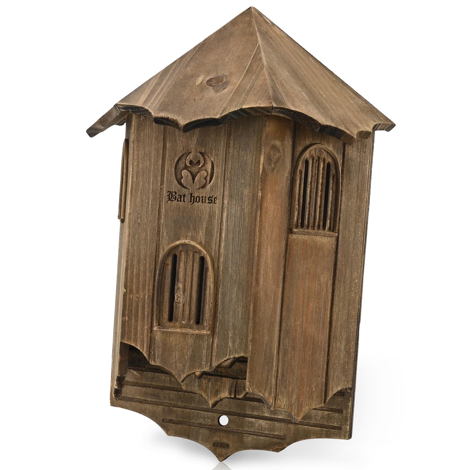 VIREESR bat house outdoor view with wooden castle design attracting bats.