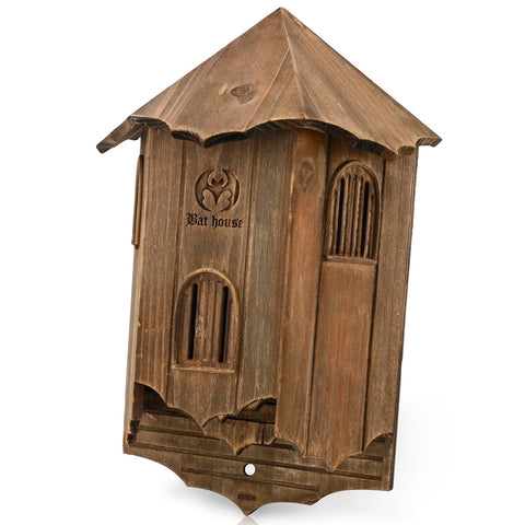 VIREESR bat house outdoor view with wooden castle design attracting bats.