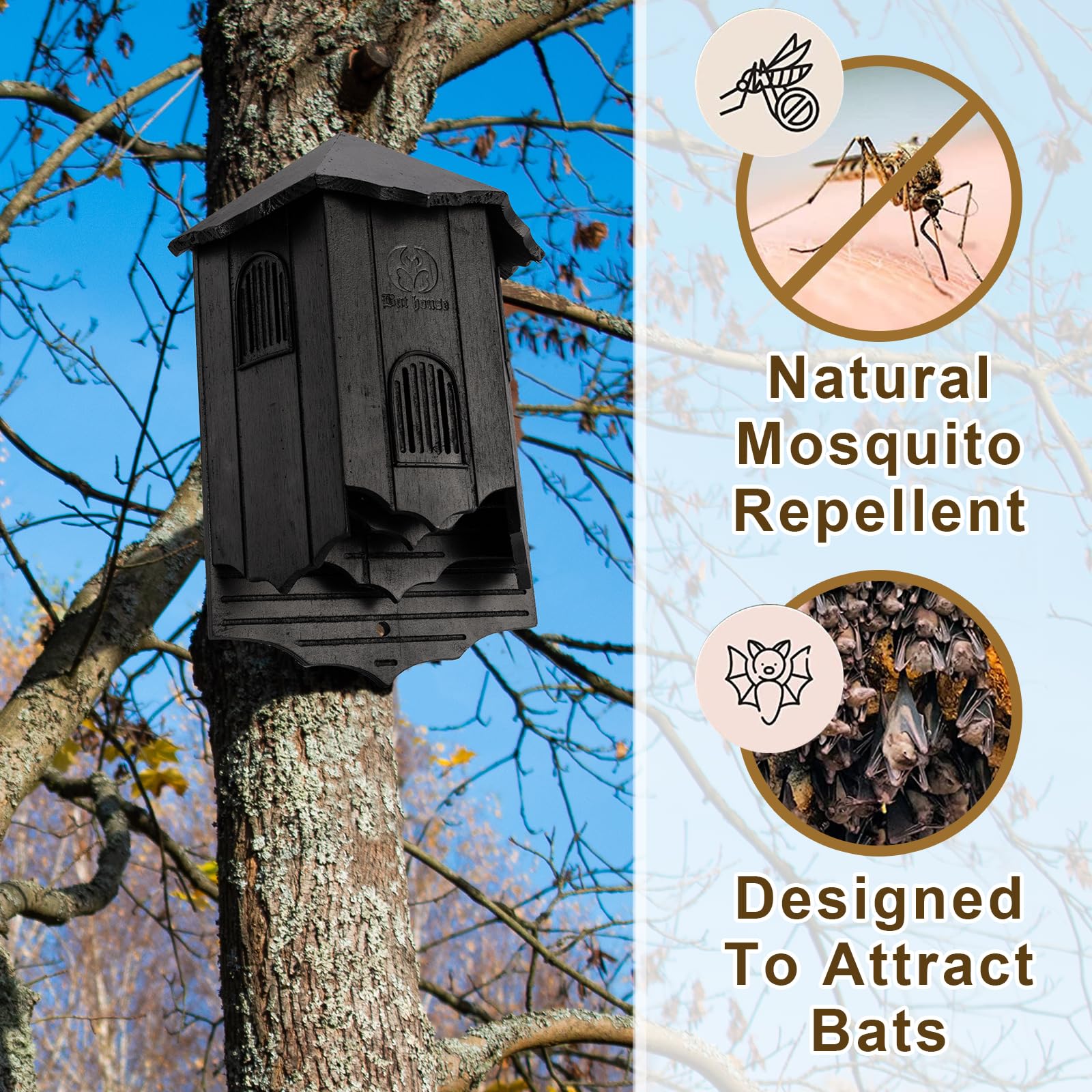 VIREESR large 3-chamber bat box with ample roosting space