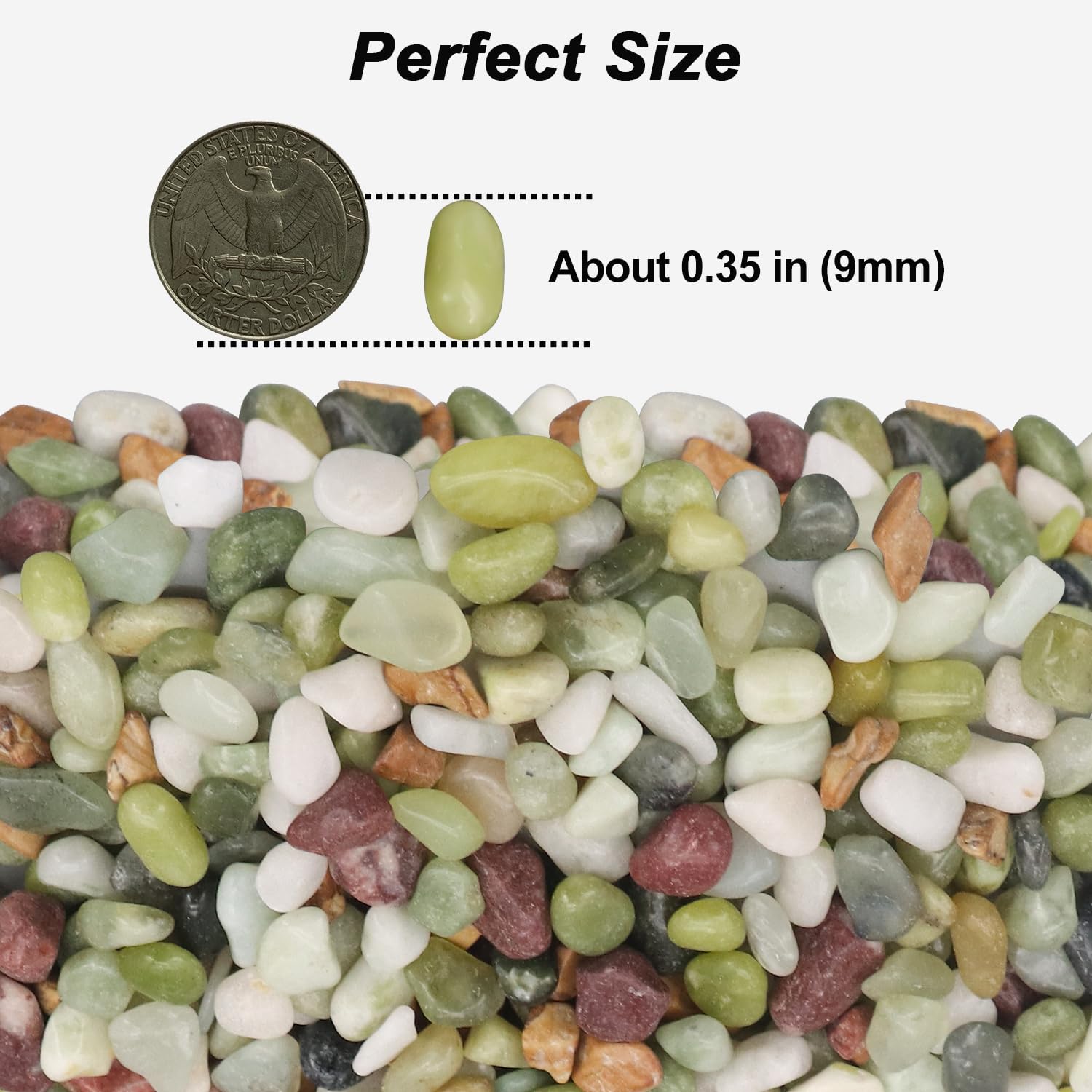 Virekm green river rocks provide natural color for borders and planters.