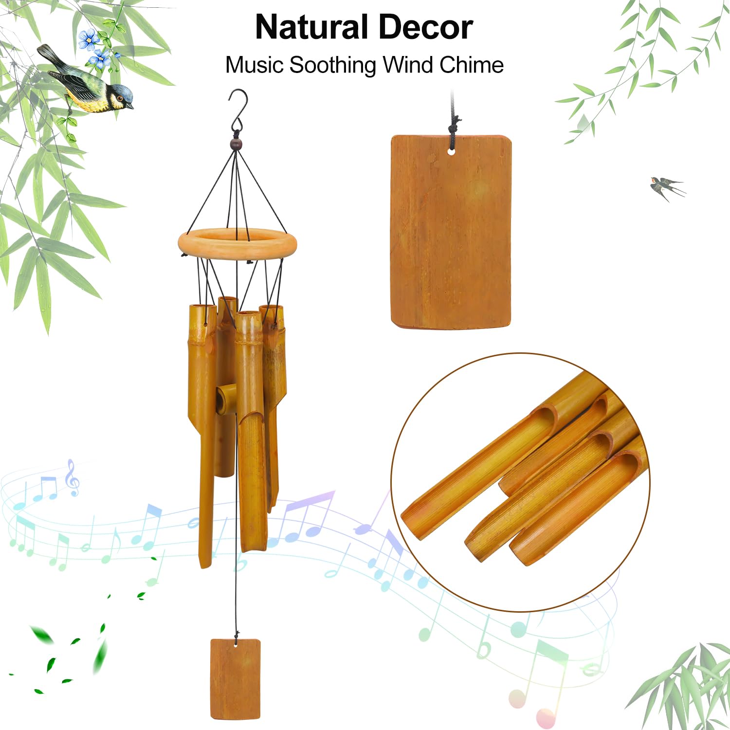 VIREKM wind chimes 26-7-inch height enhances patios and gardens.