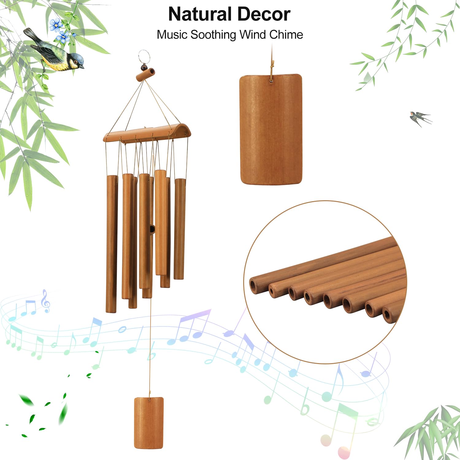 Virekm wind chimes easy hanging from patio or tree branch.