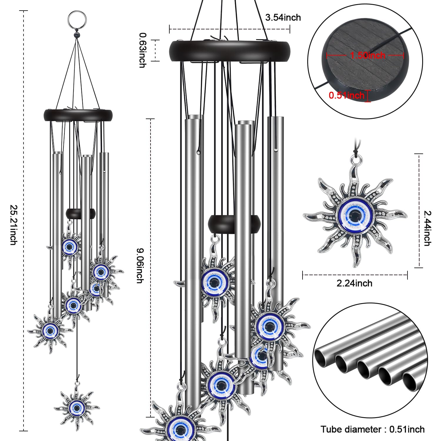 Virekm wind chime crafted from aluminum and wood for lasting weather resistance.