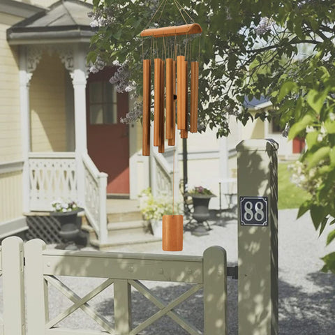 Virekm wind chimes create tranquil background sounds for relaxation.