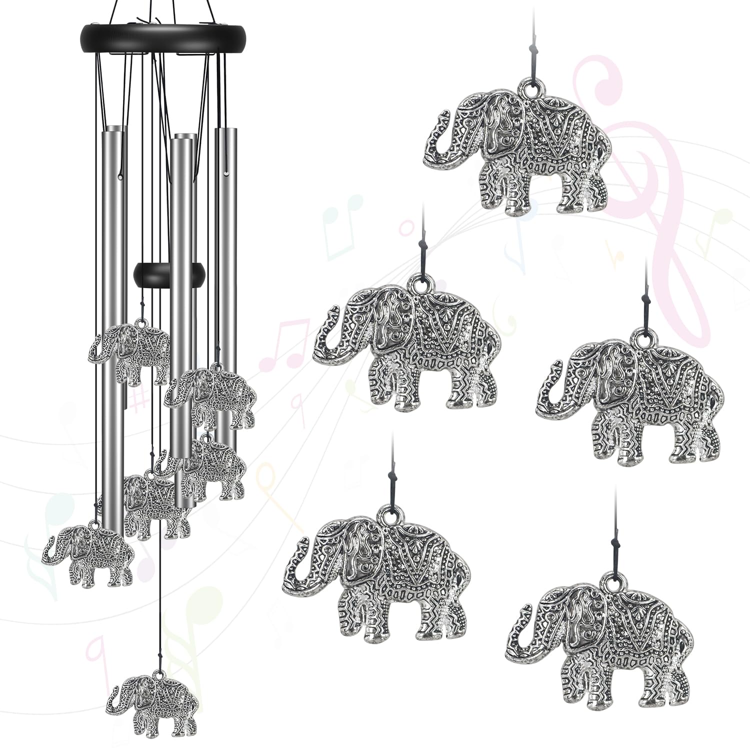 Virekm elephant decor wind chime enhances outdoor ambiance with lucky symbolism