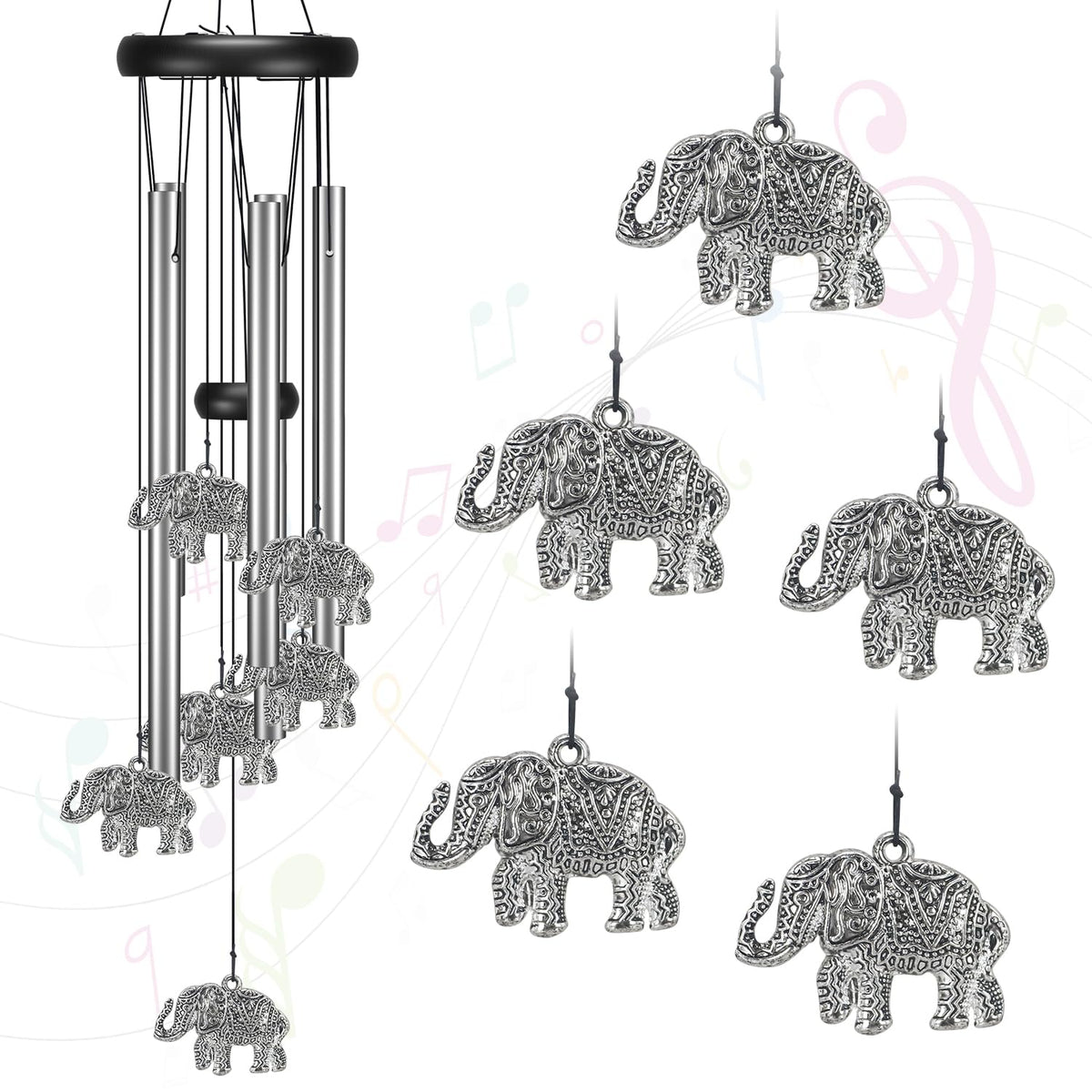 Virekm elephant decor wind chime enhances outdoor ambiance with lucky symbolism