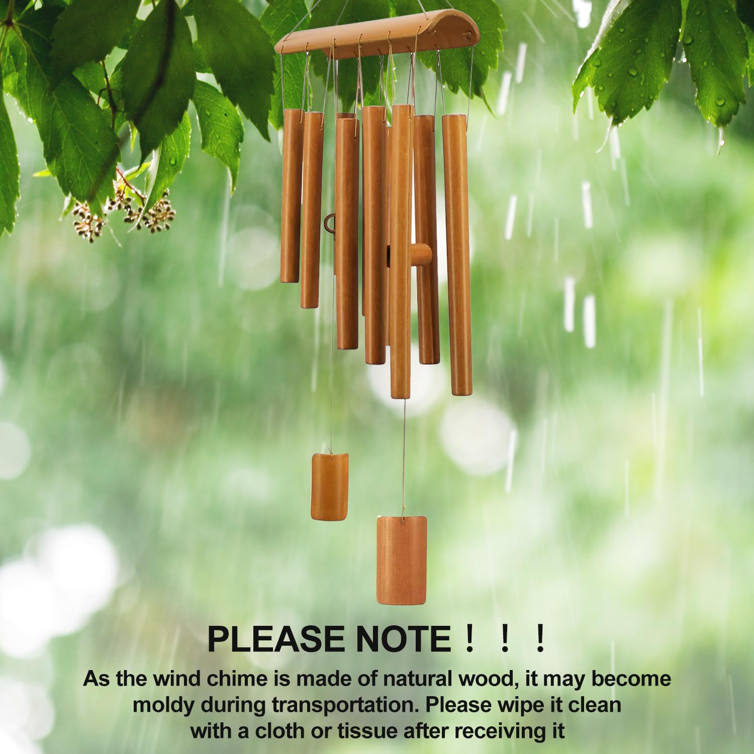 Virekm windchimes outdoors showing ten bamboo tubes for garden spaces.