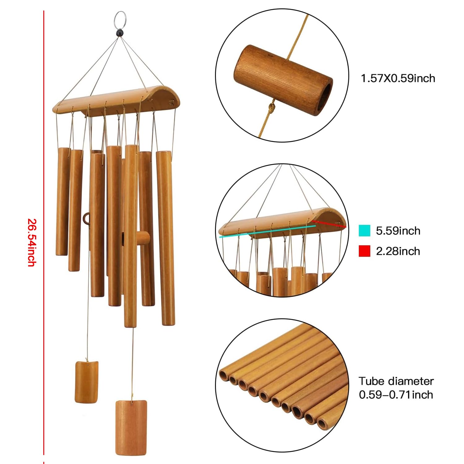 Virekm windchimes outdoors bamboo tubes length variety for balanced ambiance.