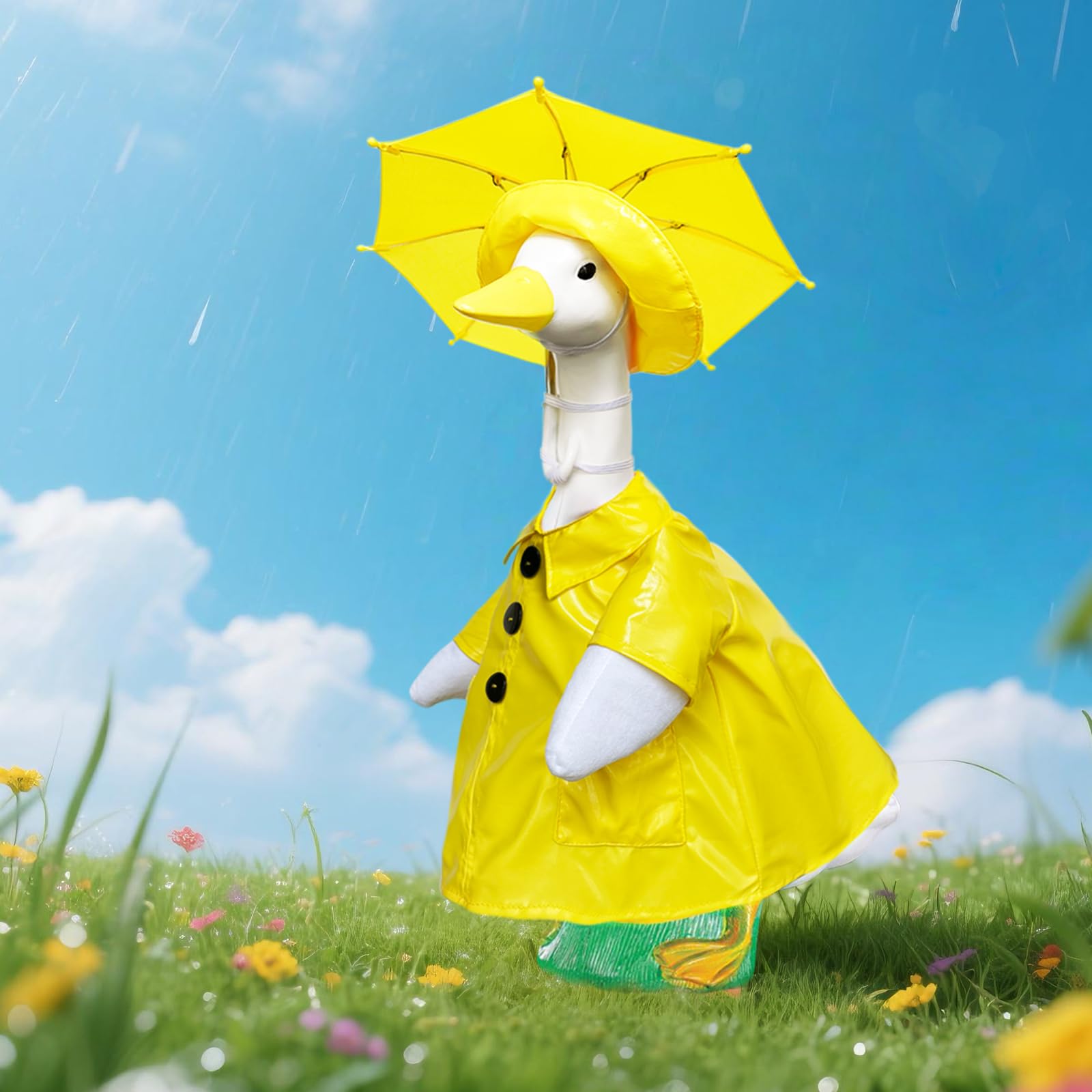 VireoSpire rainproof goose outfit enhances porch or patio display during showers.