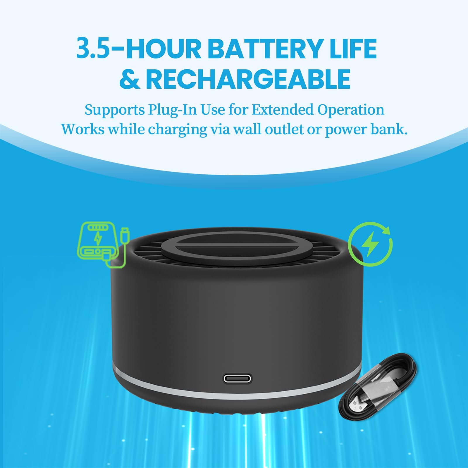 The Virine usb-rechargeable-mosquito-repellent demonstrates up to 3.5 hours of coverage.