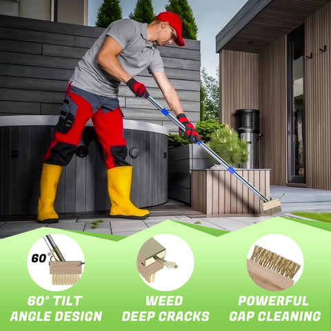 Viscogrip L-shaped blade targets weed bases to pull roots from joints.