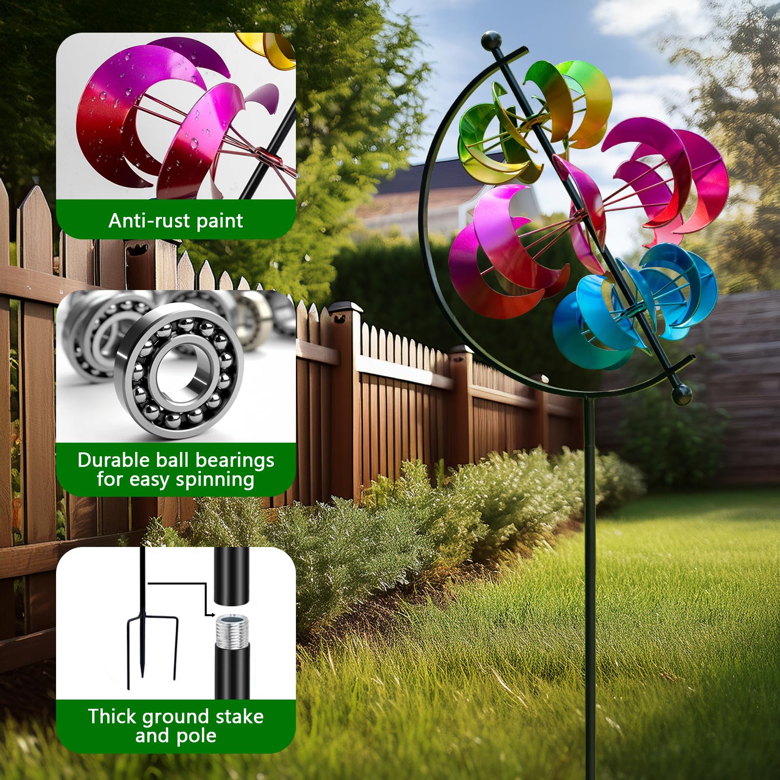 VISFLAIR dual-direction blades spin 360 degrees for dynamic yard focal point