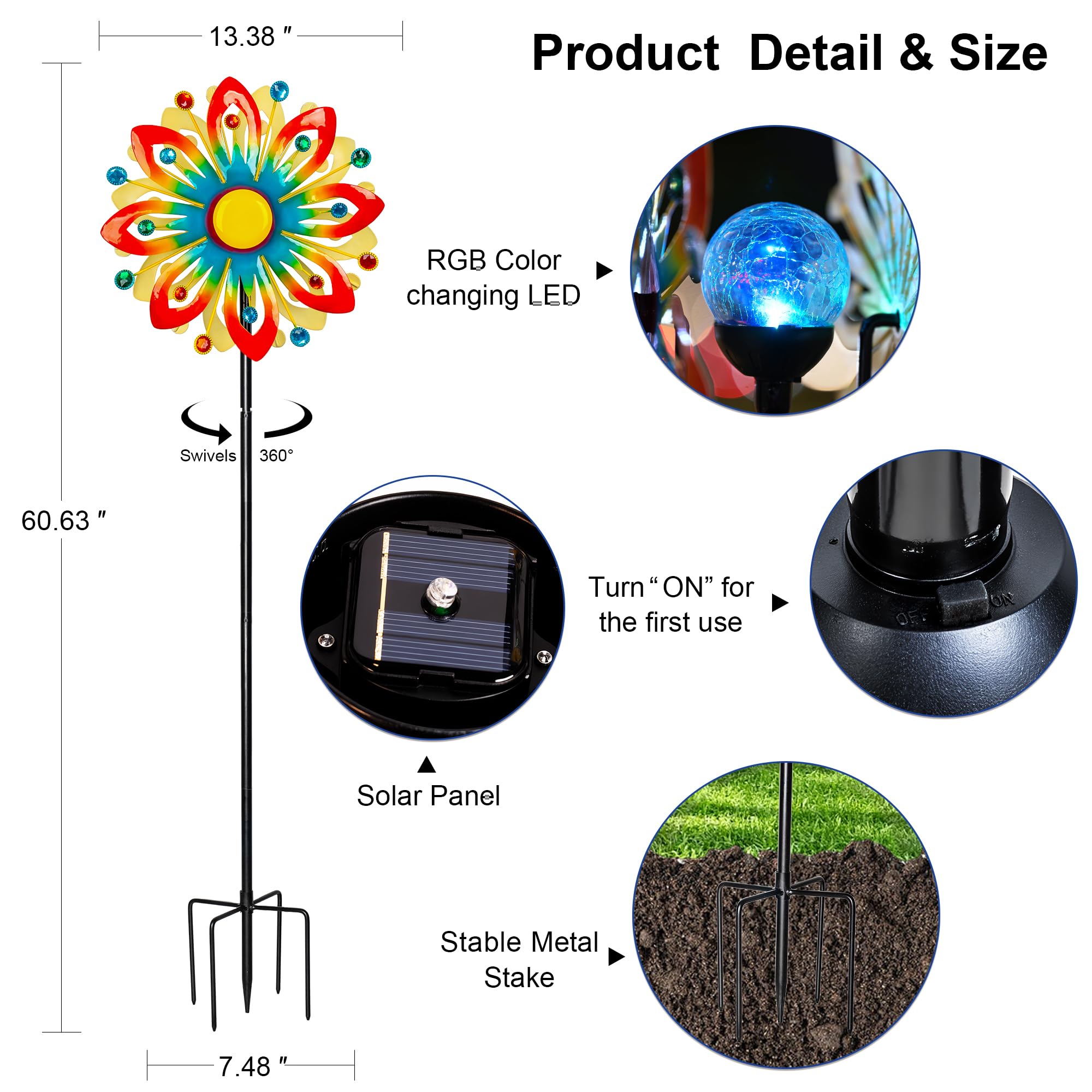 VISFLAIR kinetic flower sculpture spins smoothly with 360-degree rotation