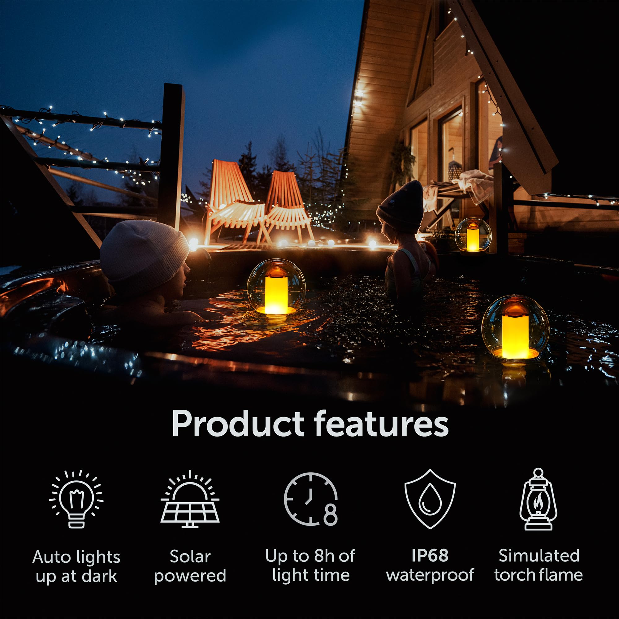 VISOFO globe glows around hot tub with ambient lighting