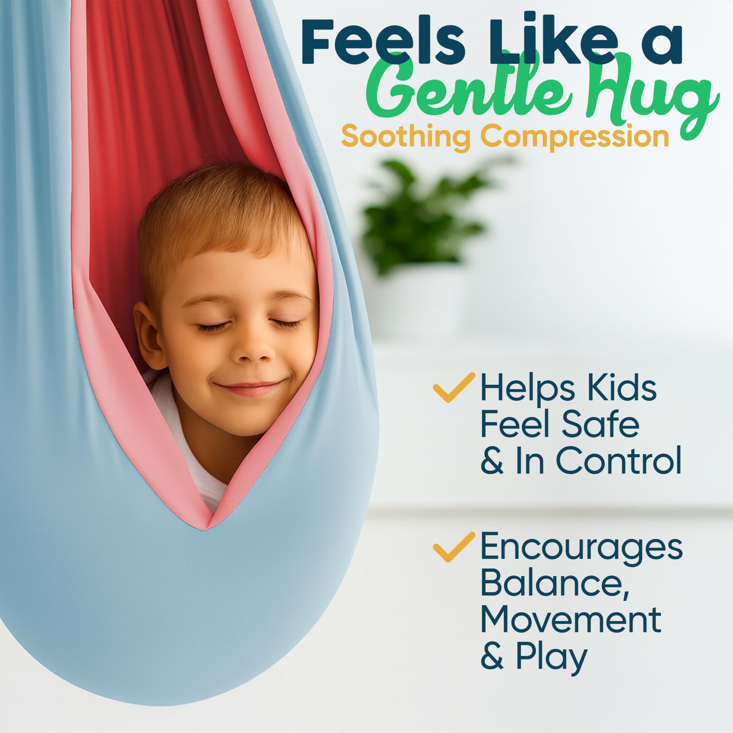 VISSE Sensory Swing breathable poly-spandex fabric adapts to weight for comfort