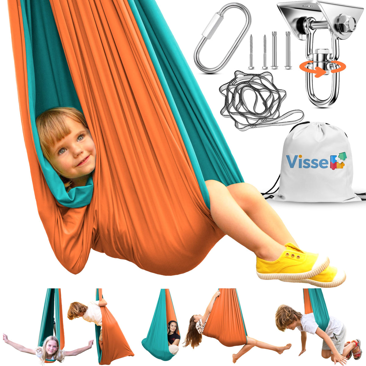 VISSE sensory swing cocoon hug for kids offering grounding calm in a cozy space