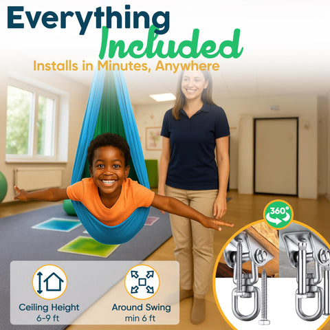 VISSE Sensory Swing reinforced stitching supports up to 300 lbs