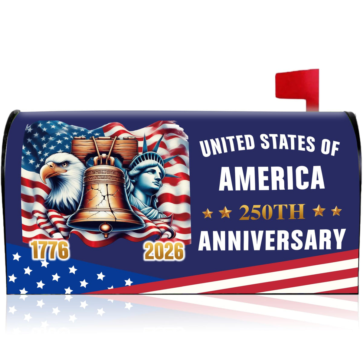 VISSTREE 250th Anniversary magnetic mailbox cover on display with eagle and flag.
