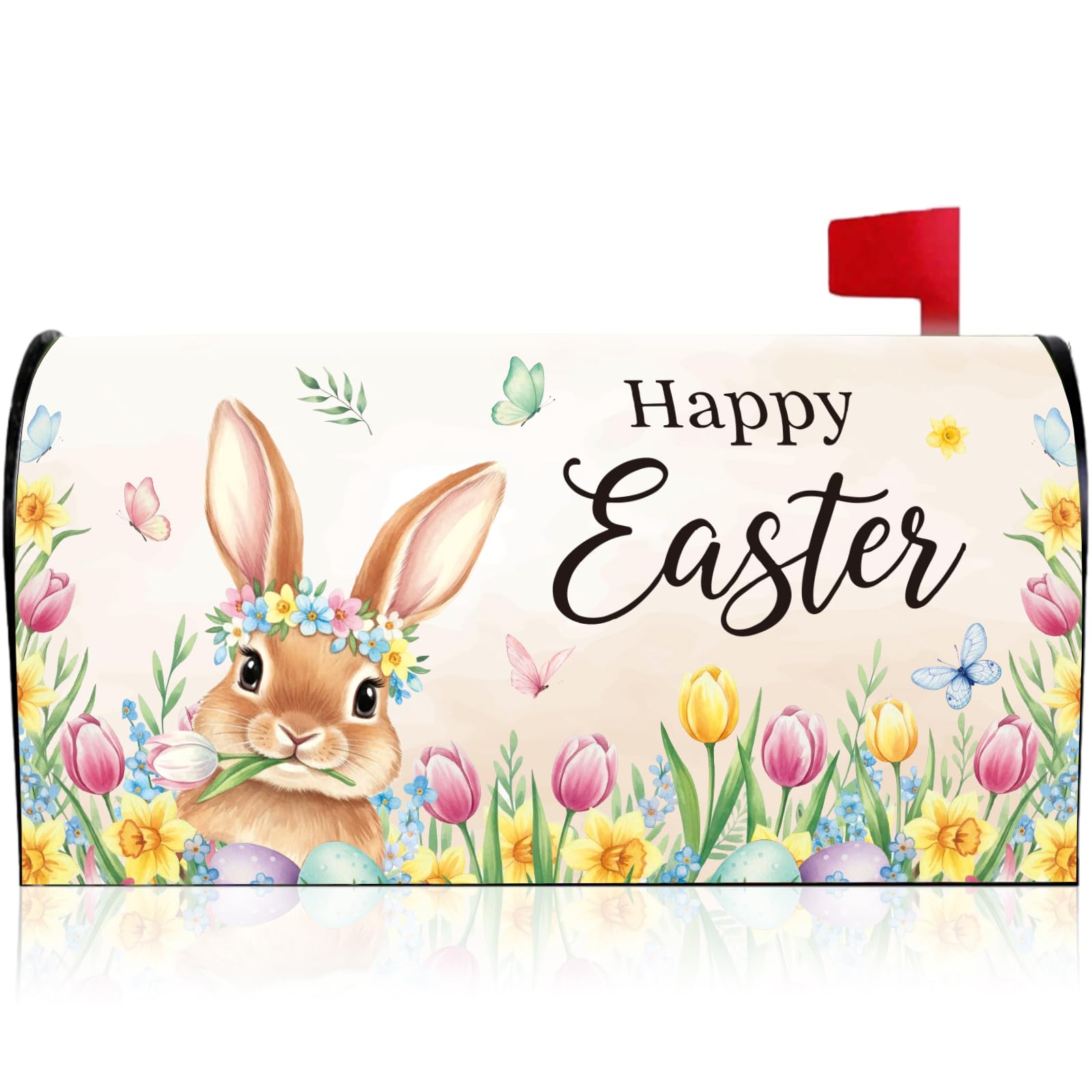 VISSTREE Easter mailbox cover with bunny and flowers brightens curb appeal.