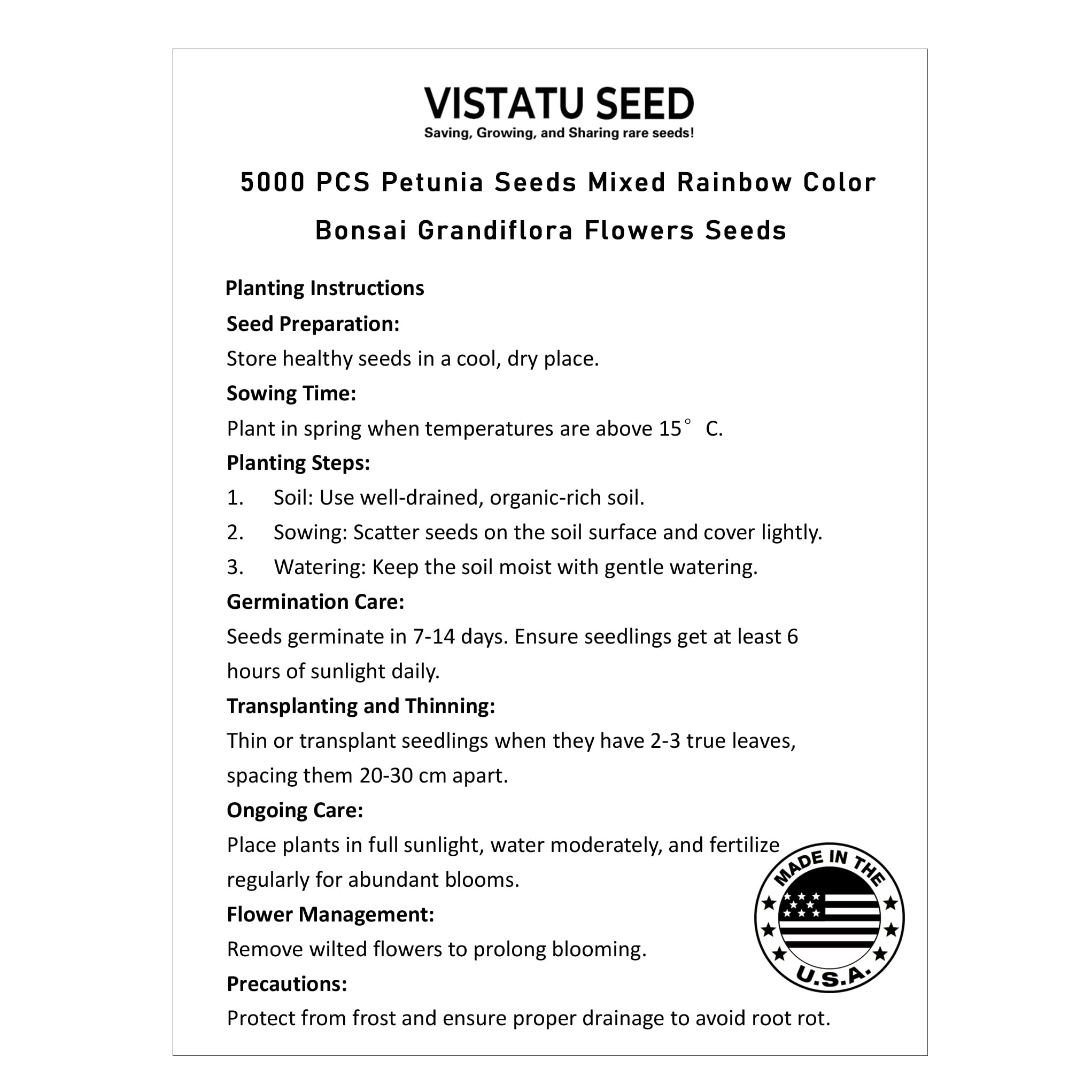 VISTATU Petunia seeds in pots ready for compact bonsai and container planting