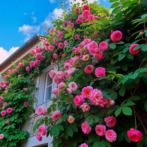 VISTATU pink climbing rose seeds close-up, fresh heirloom stock for beginners