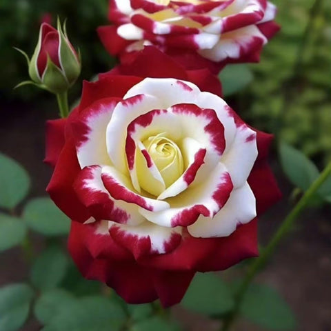 VISTATU seed packet with rare twin red and white roses for vibrant garden color.