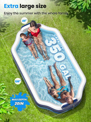 VISTOP pool with built-in seats and cushions for relaxing by the water.