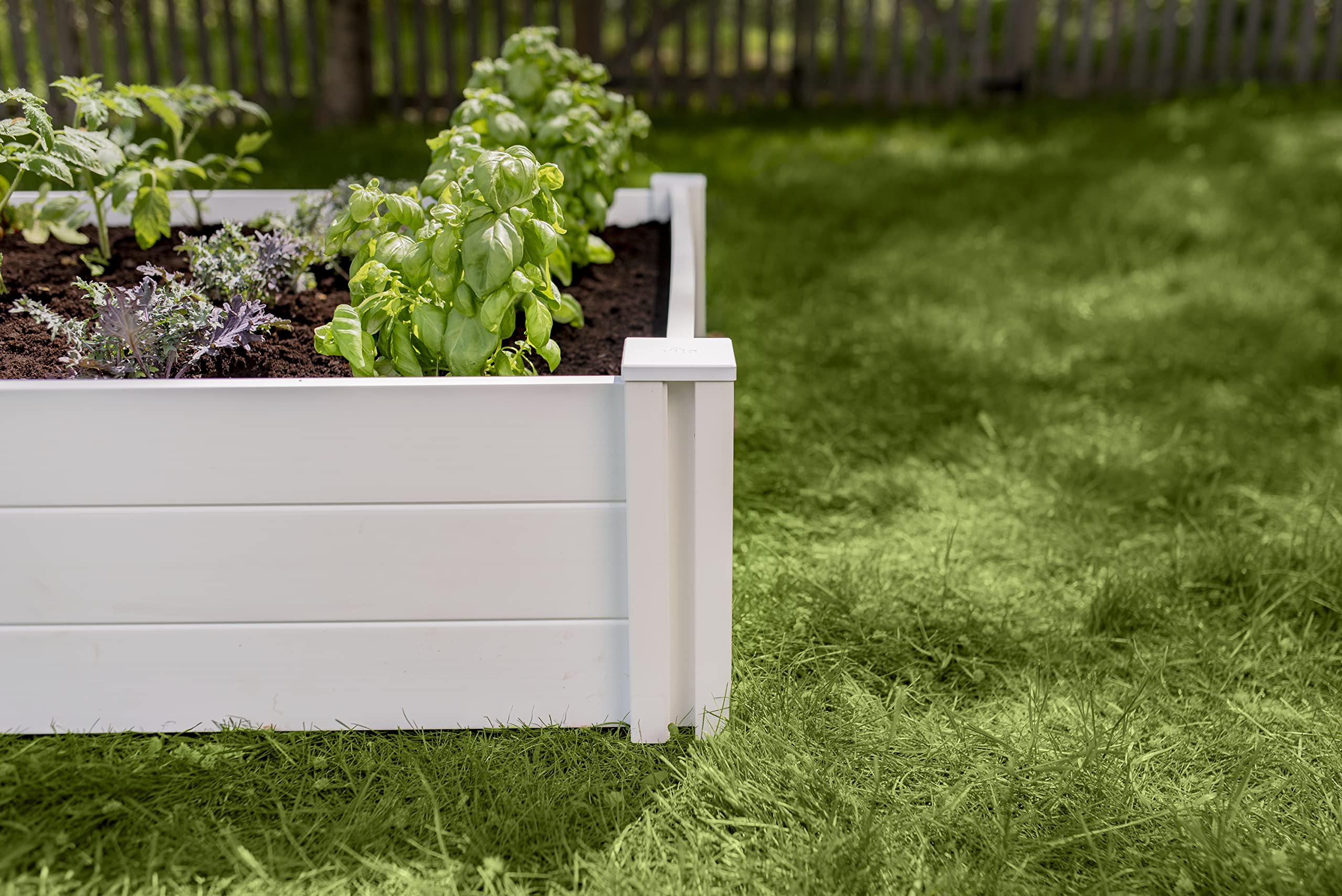 Vita Classic bed in a garden demonstrates deep root vegetables thriving in 11-inch depth