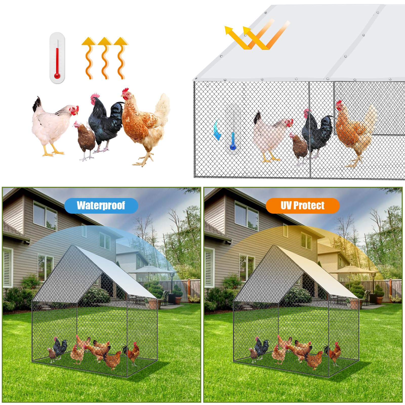 VitalCozy cover is cuttable and adjustable for different coop shapes.