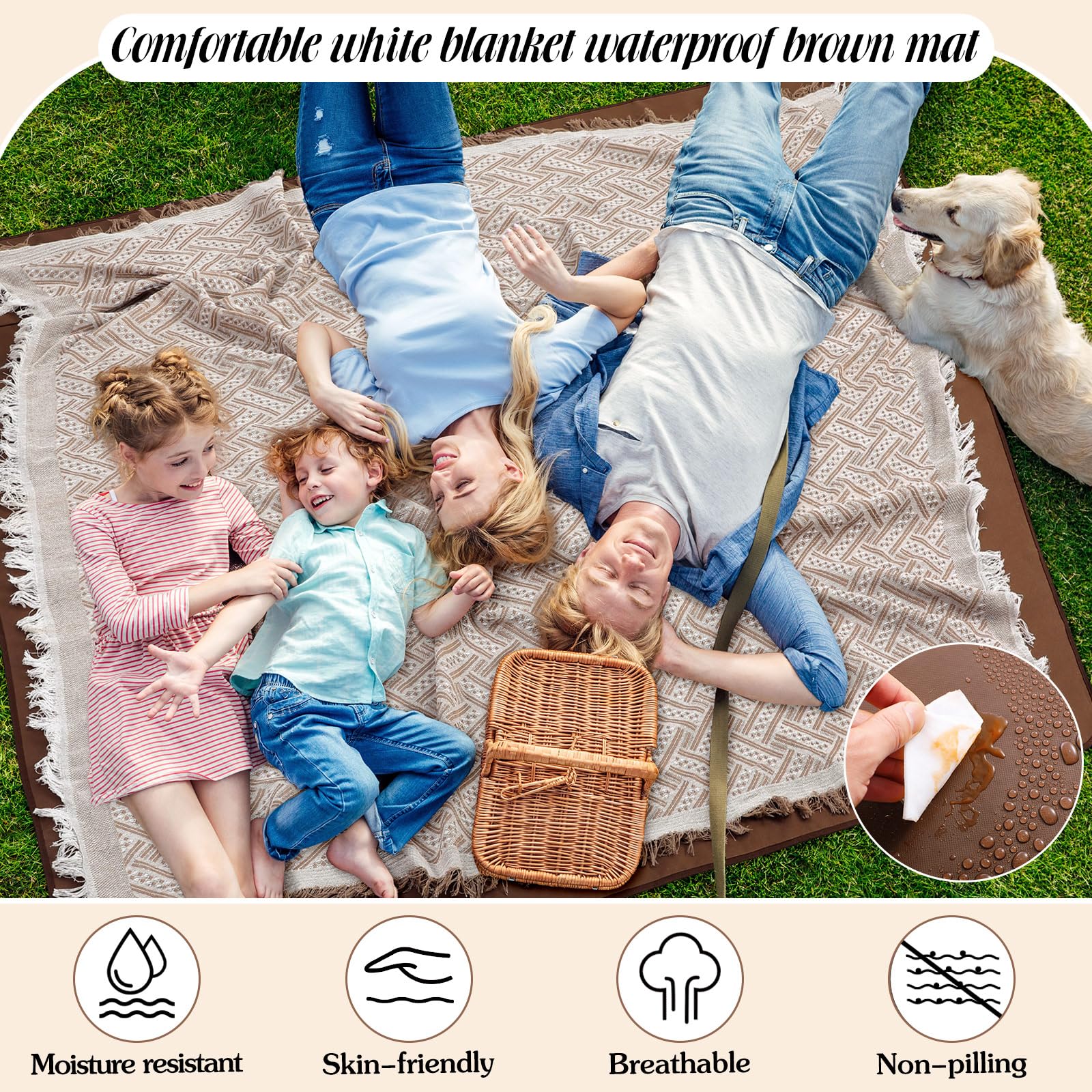 VitalCozy blanket top layer boho tassels for cozy outdoor seating.