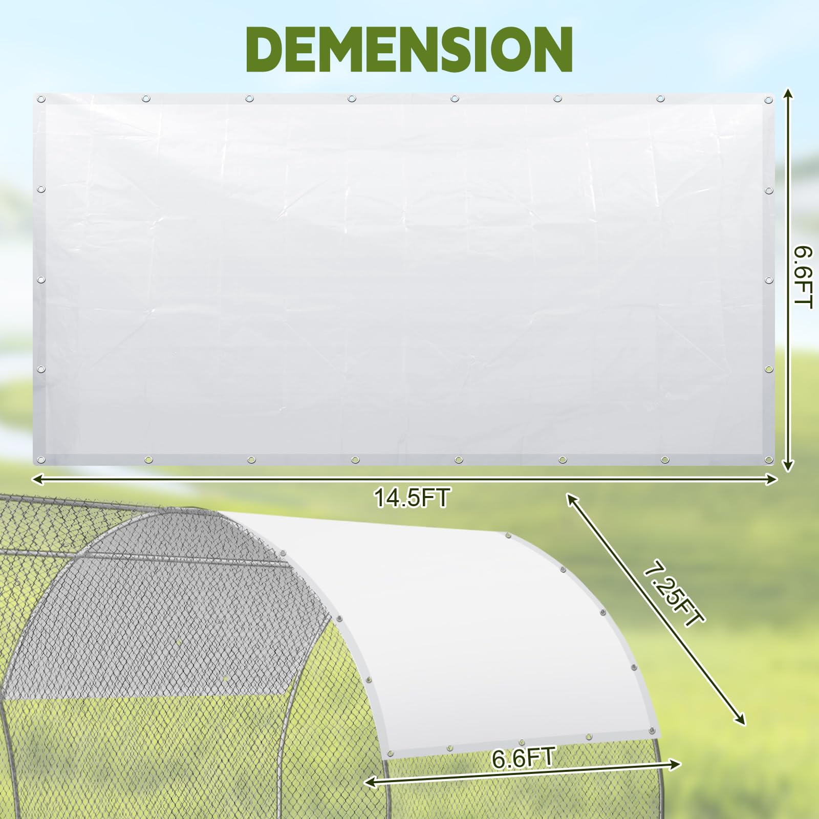 VitalCozy chicken coop cover, side view, fits large coops against sun and rain