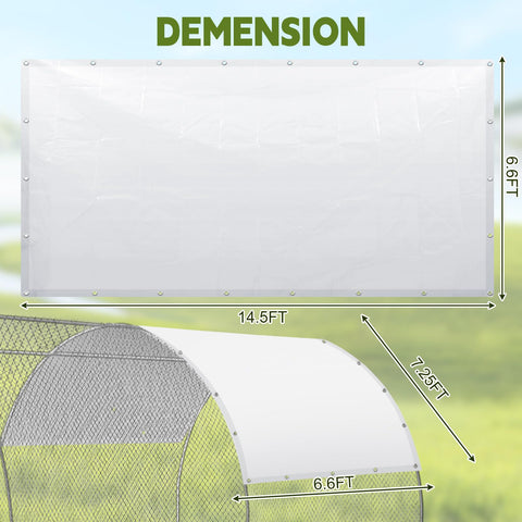 VitalCozy chicken coop cover, side view, fits large coops against sun and rain