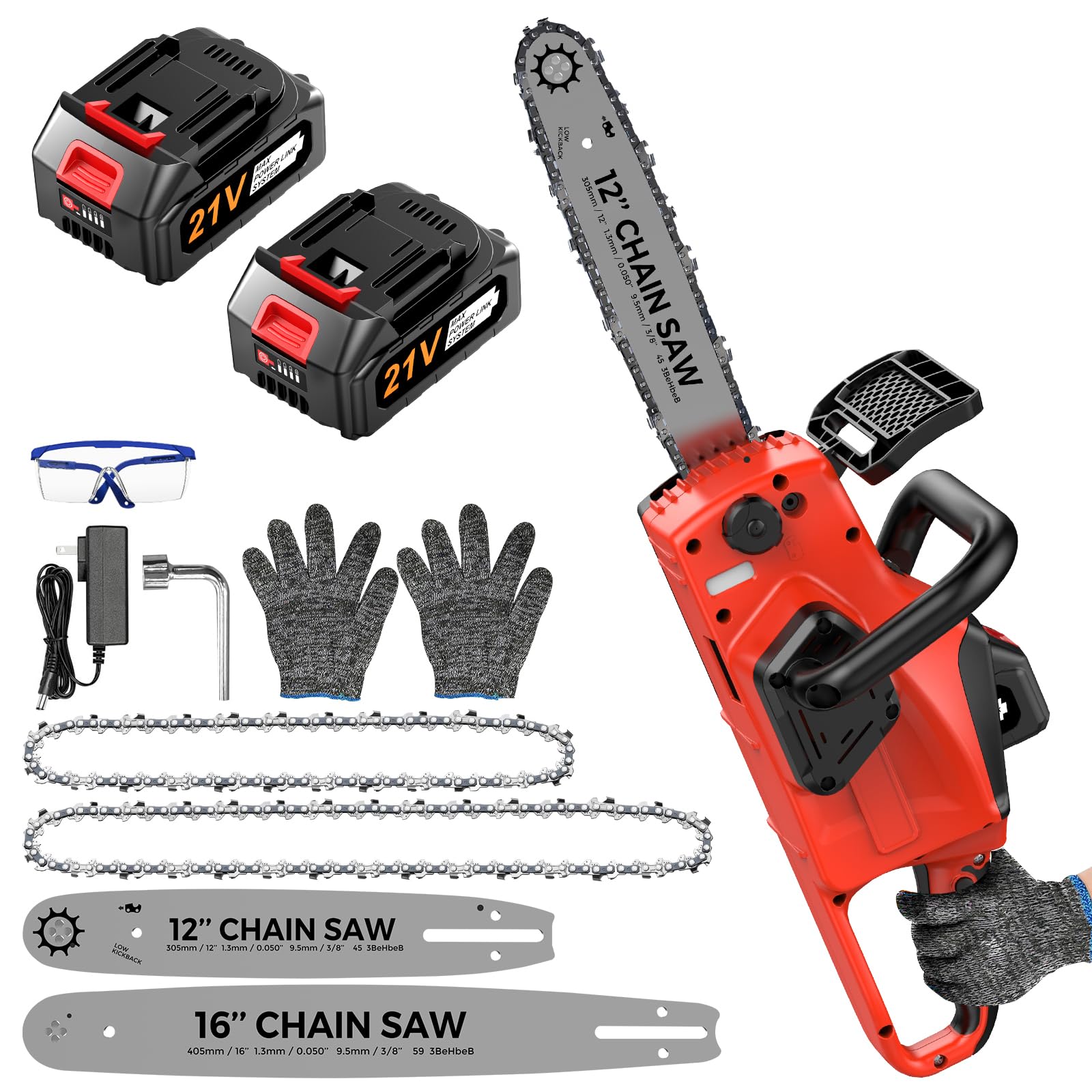 VitalFlow battery-powered chainsaw with 12-inch guide bar for precise pruning
