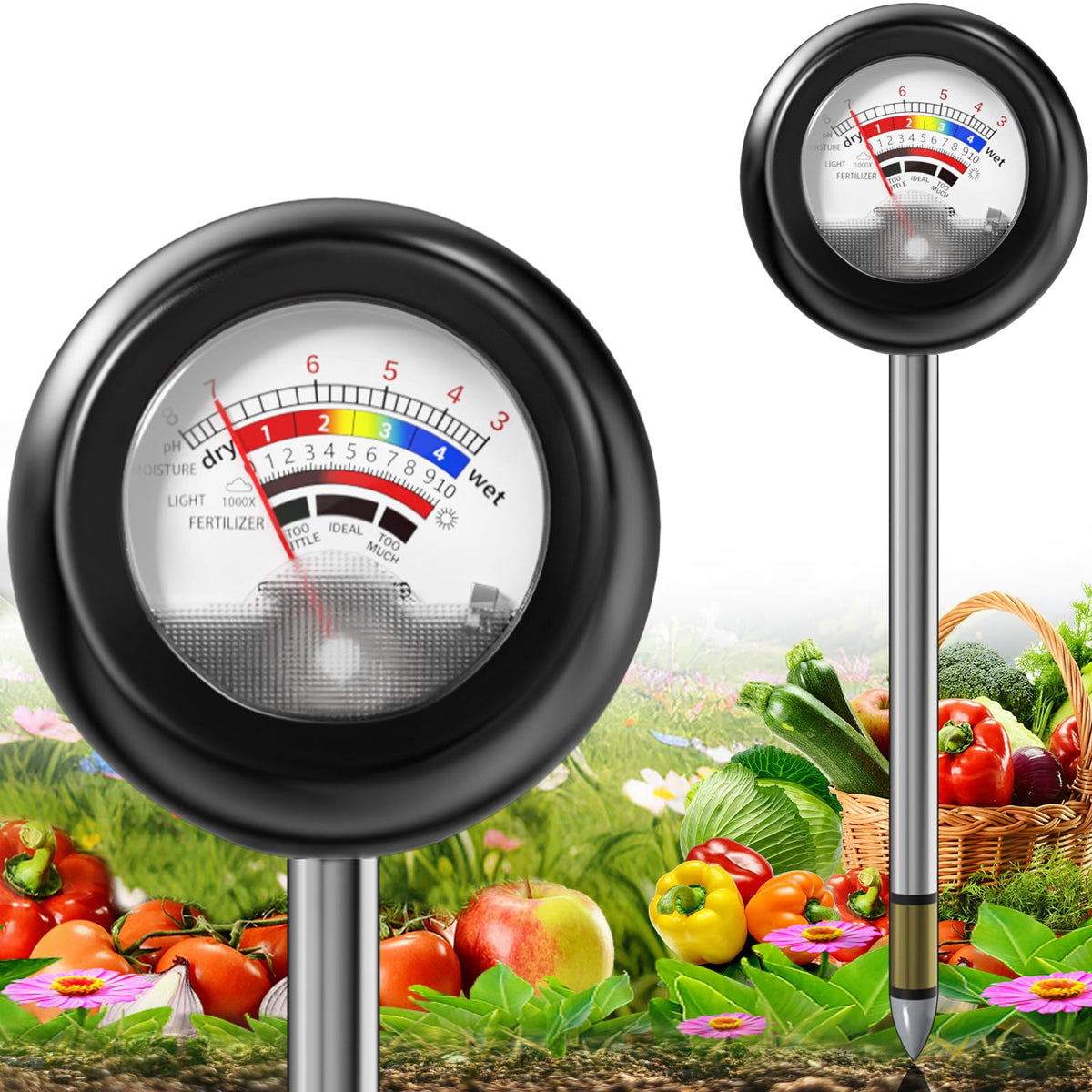 Vitamicor 4-in-1 soil tester moisture dial aids precise watering.