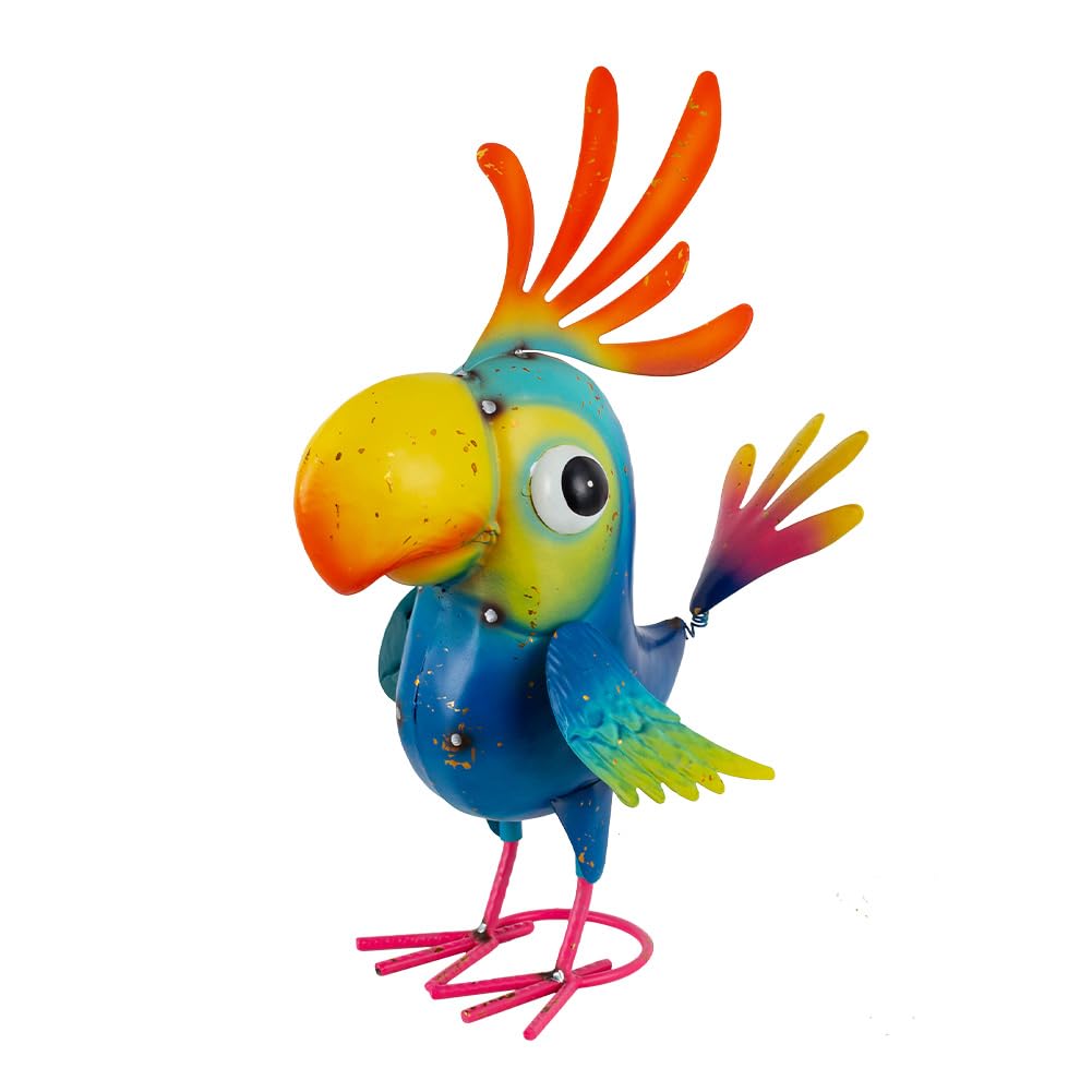 ViteenLight metal parrot statue, durable outdoor decor for patios and gardens.