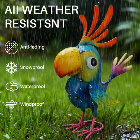 ViteenLight parrot statue features anti-rust coating for rain and sun resilience.